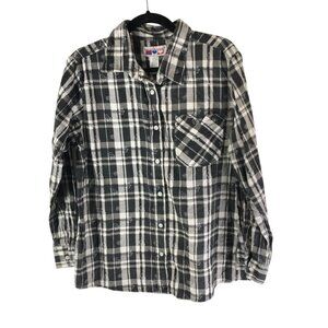 American Sweetheart Womens Black & White Floral Plaid Flannel Shirt Size L